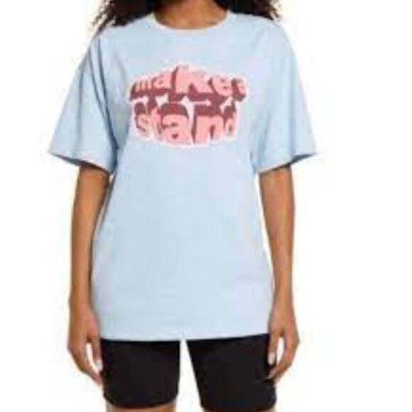BP Tee Shirt Light Blue Graphic Make A Stand Pink Oversized Casual Crewneck - Picture 2 of 8